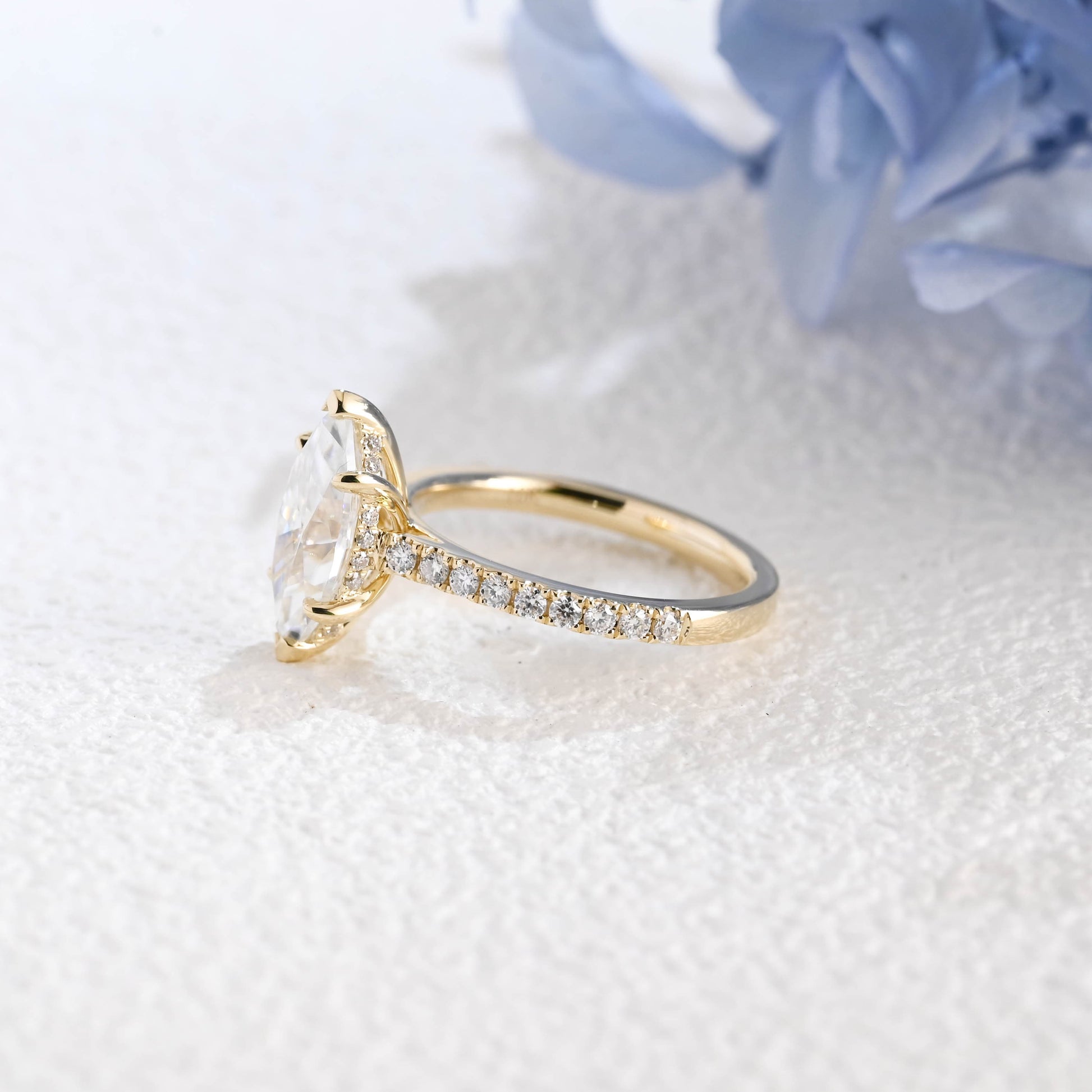 CausYou Marquise cut moissanite engagement ring Solid Gold Solitaire Hidden Halo Marquise Cut Moissanite Engagement Ring