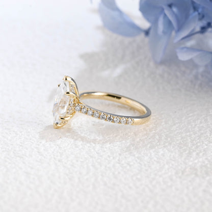 CausYou Marquise cut moissanite engagement ring Solid Gold Solitaire Hidden Halo Marquise Cut Moissanite Engagement Ring