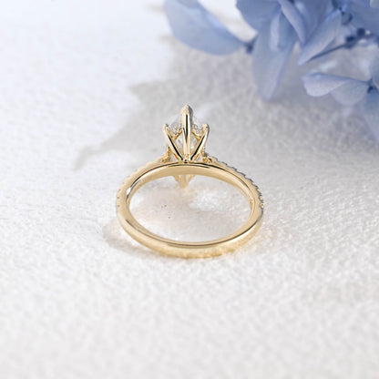 CausYou Marquise cut moissanite engagement ring Solid Gold Solitaire Hidden Halo Marquise Cut Moissanite Engagement Ring