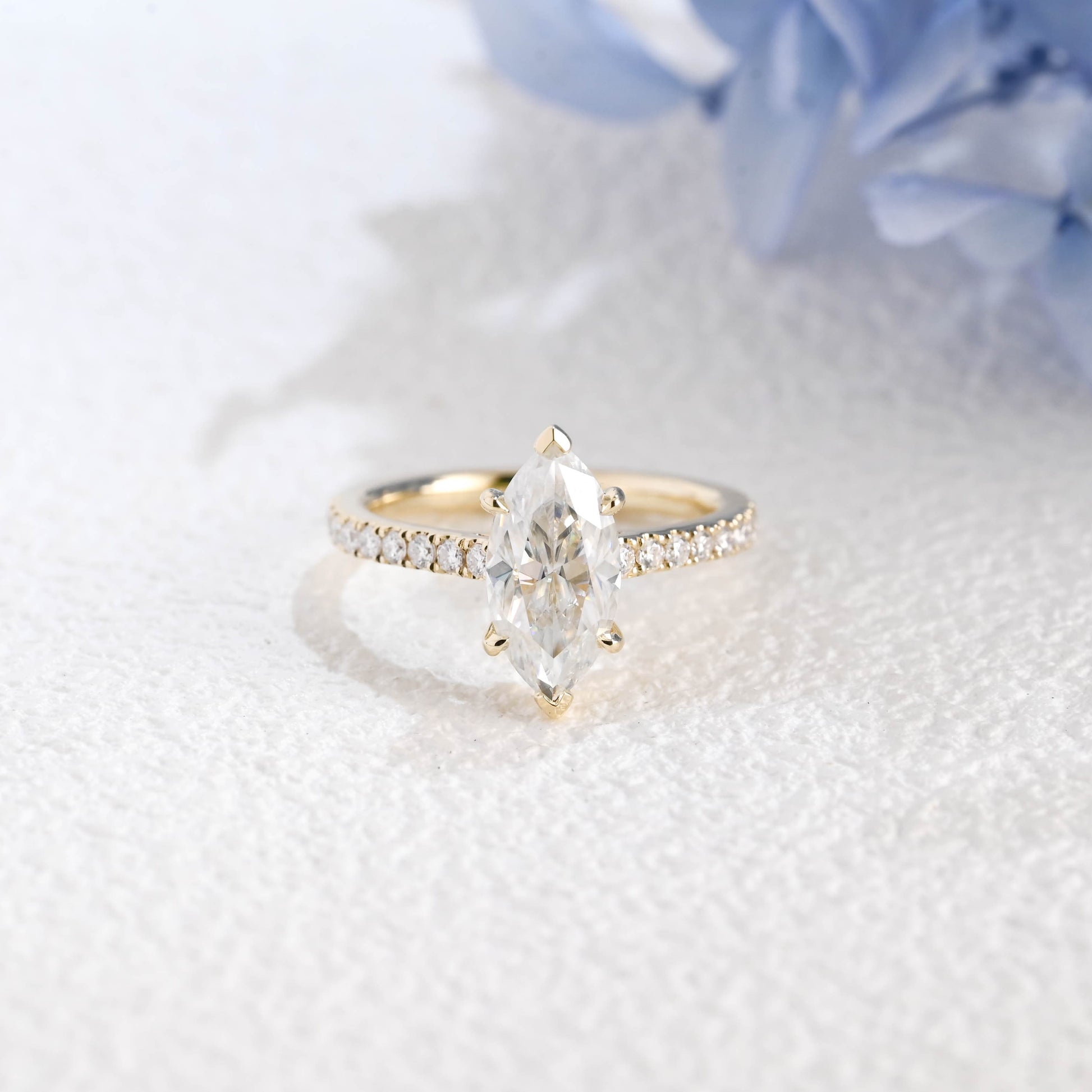 CausYou Marquise cut moissanite engagement ring Solid Gold Solitaire Hidden Halo Marquise Cut Moissanite Engagement Ring