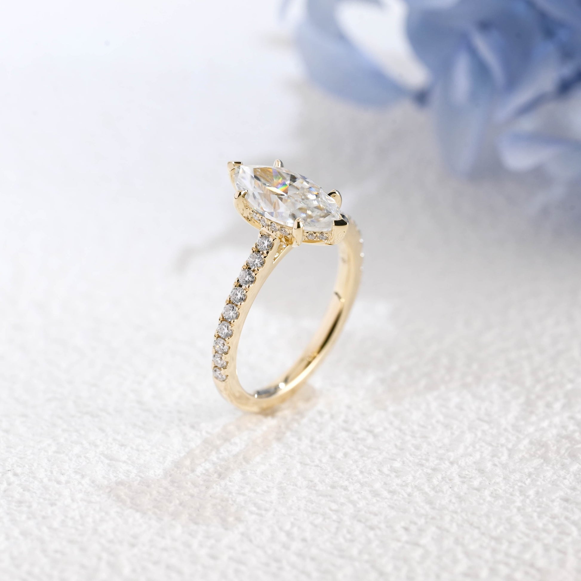 CausYou Marquise cut moissanite engagement ring Solid Gold Solitaire Hidden Halo Marquise Cut Moissanite Engagement Ring