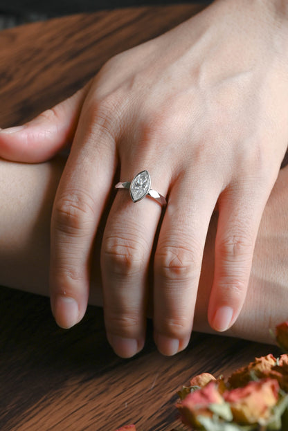 CausYou Marquise cut moissanite engagement ring Solid Gold Solitaire Marquise Cut Moissanite Engagement Ring, 2.5mm Sculptural Faceted Ring
