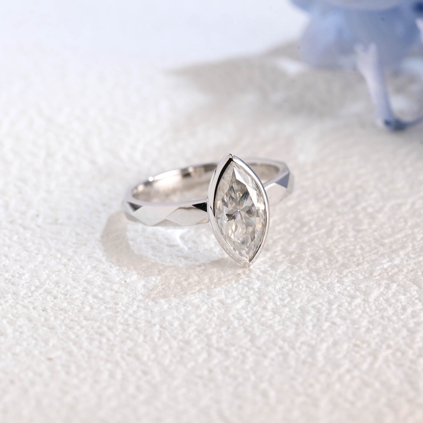 CausYou Marquise cut moissanite engagement ring Solid Gold Solitaire Marquise Cut Moissanite Engagement Ring, 2.5mm Sculptural Faceted Ring