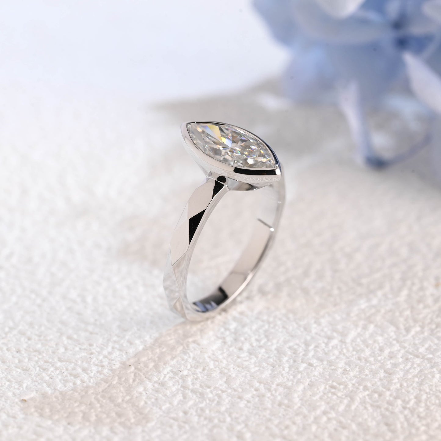 CausYou Marquise cut moissanite engagement ring Solid Gold Solitaire Marquise Cut Moissanite Engagement Ring, 2.5mm Sculptural Faceted Ring