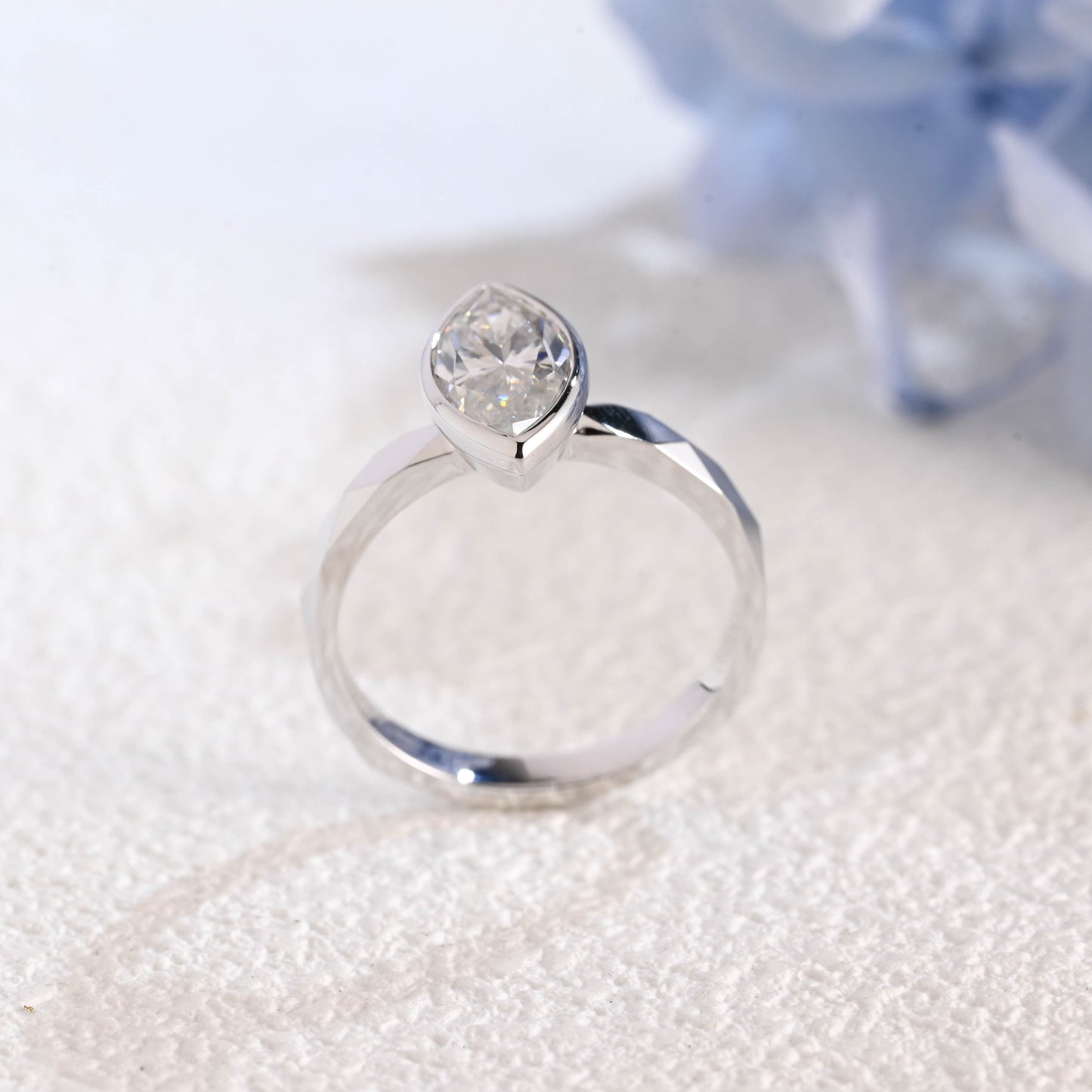 CausYou Marquise cut moissanite engagement ring Solid Gold Solitaire Marquise Cut Moissanite Engagement Ring, 2.5mm Sculptural Faceted Ring