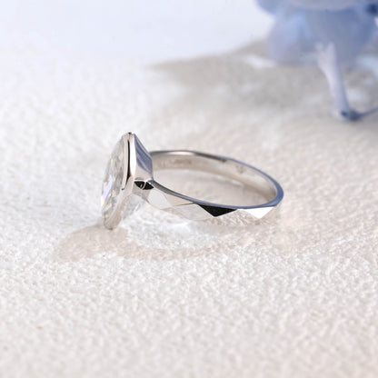 CausYou Marquise cut moissanite engagement ring Solid Gold Solitaire Marquise Cut Moissanite Engagement Ring, 2.5mm Sculptural Faceted Ring