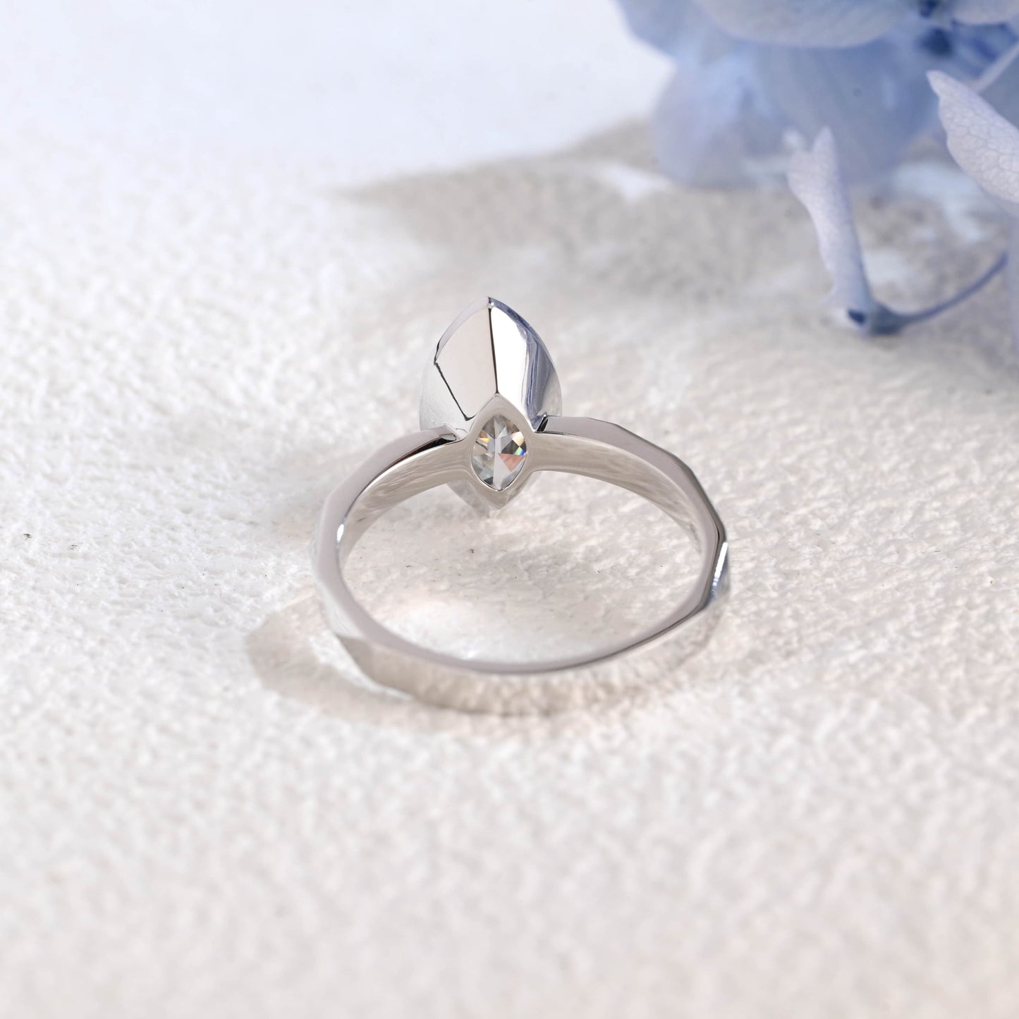 CausYou Marquise cut moissanite engagement ring Solid Gold Solitaire Marquise Cut Moissanite Engagement Ring, 2.5mm Sculptural Faceted Ring