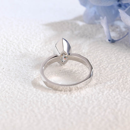 CausYou Marquise cut moissanite engagement ring Solid Gold Solitaire Marquise Cut Moissanite Engagement Ring, 2.5mm Sculptural Faceted Ring