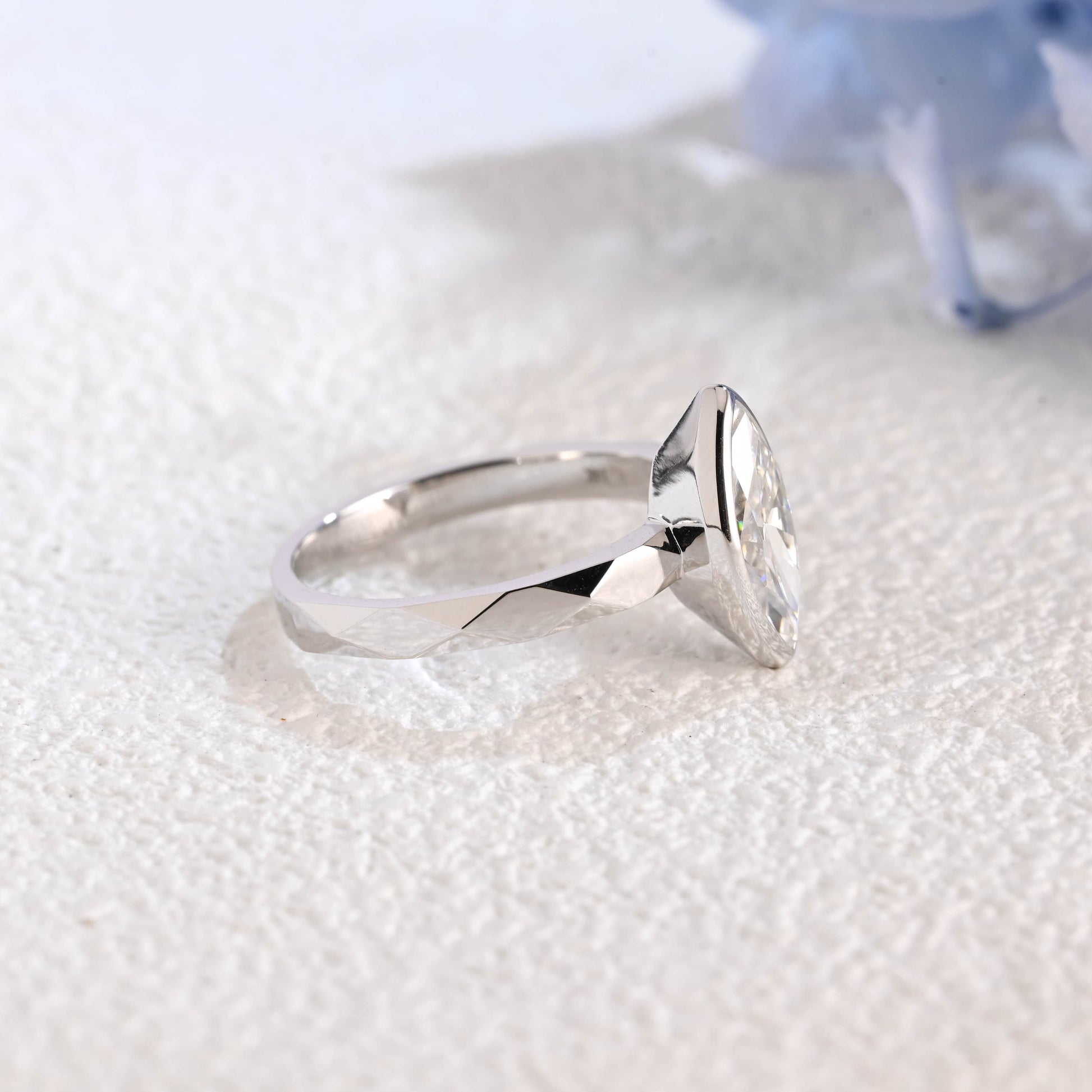 CausYou Marquise cut moissanite engagement ring Solid Gold Solitaire Marquise Cut Moissanite Engagement Ring, 2.5mm Sculptural Faceted Ring