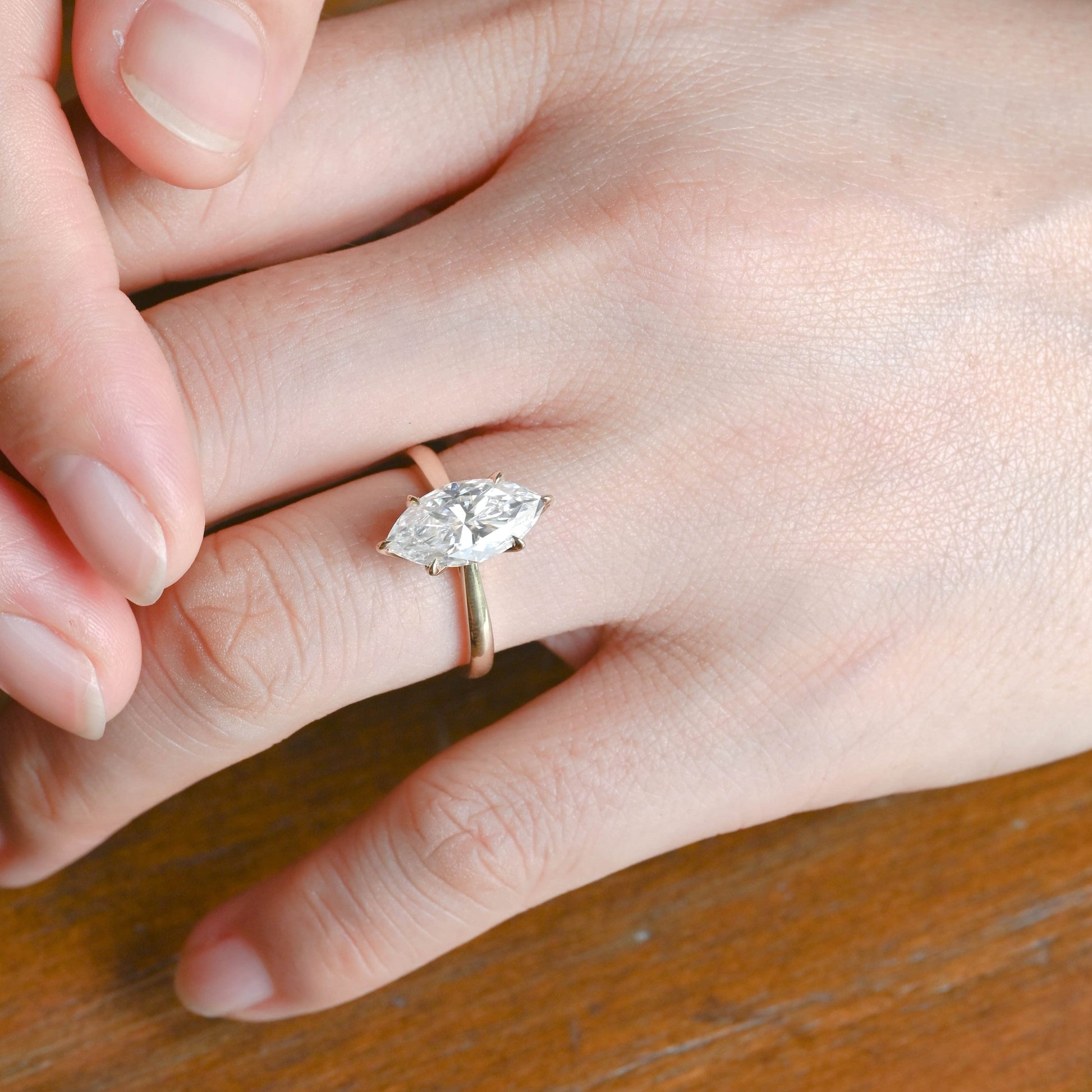 CausYou Marquise cut moissanite engagement ring Solid Gold Solitaire Tulip Setting Marquise Cut Moissanite Engagement Ring