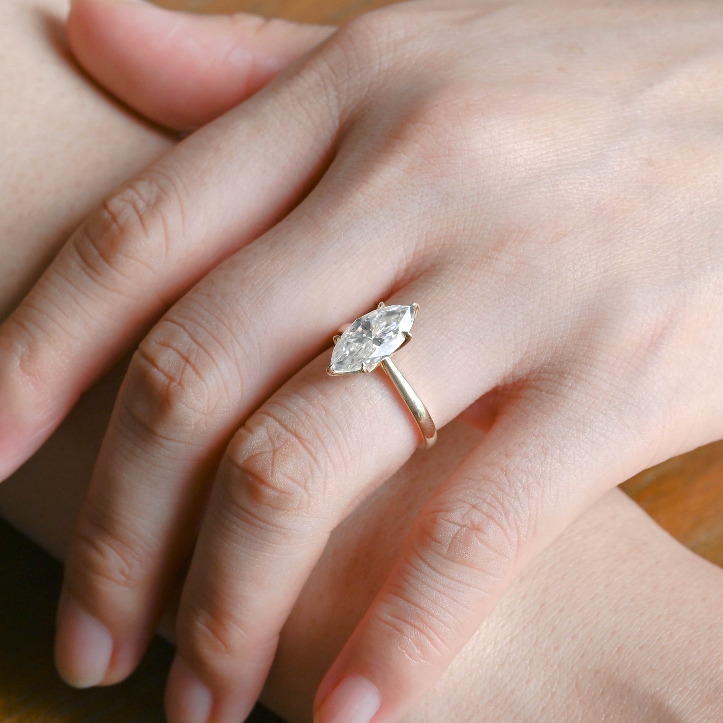 CausYou Marquise cut moissanite engagement ring Solid Gold Solitaire Tulip Setting Marquise Cut Moissanite Engagement Ring