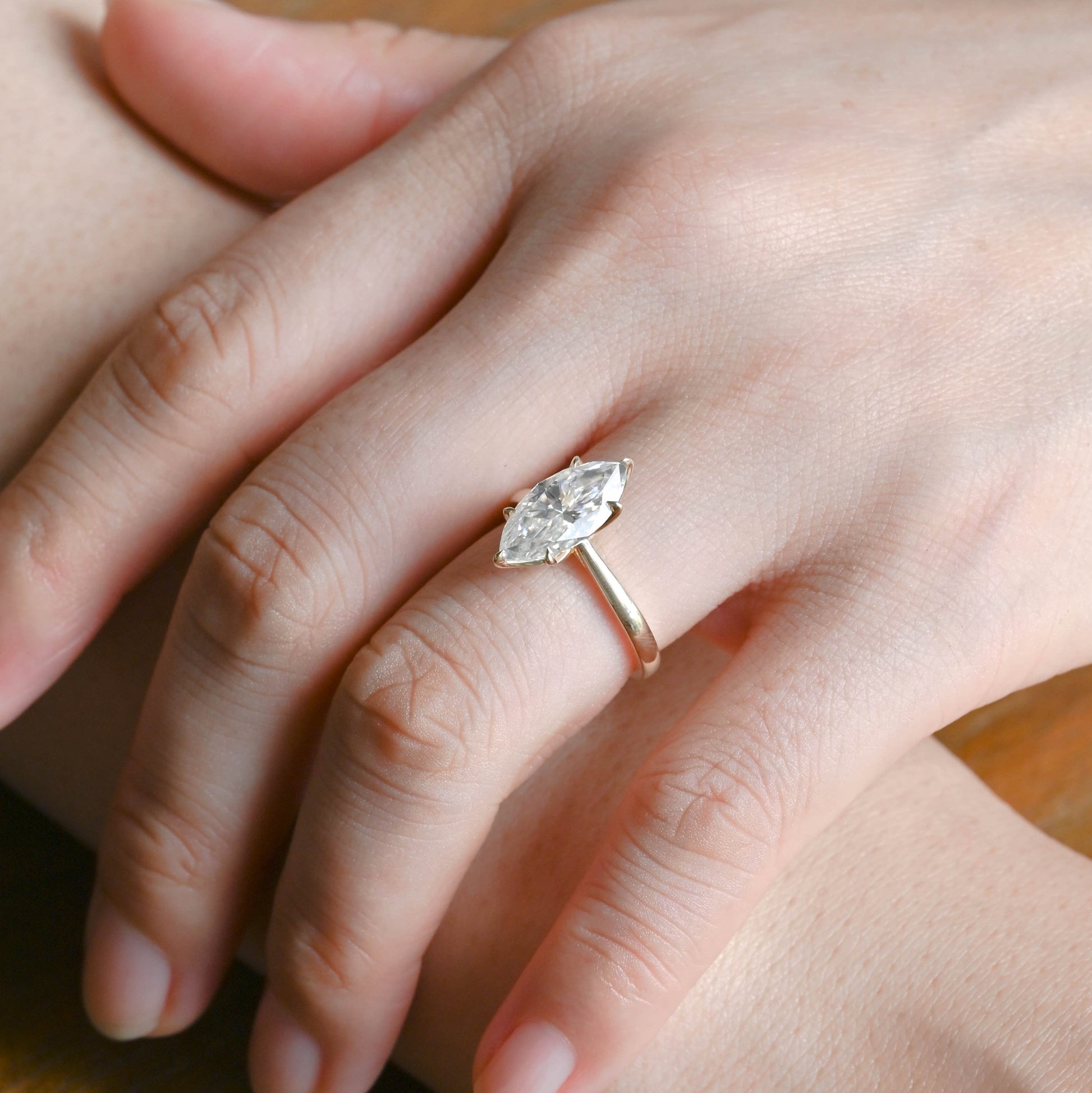 CausYou Marquise cut moissanite engagement ring Solid Gold Solitaire Tulip Setting Marquise Cut Moissanite Engagement Ring