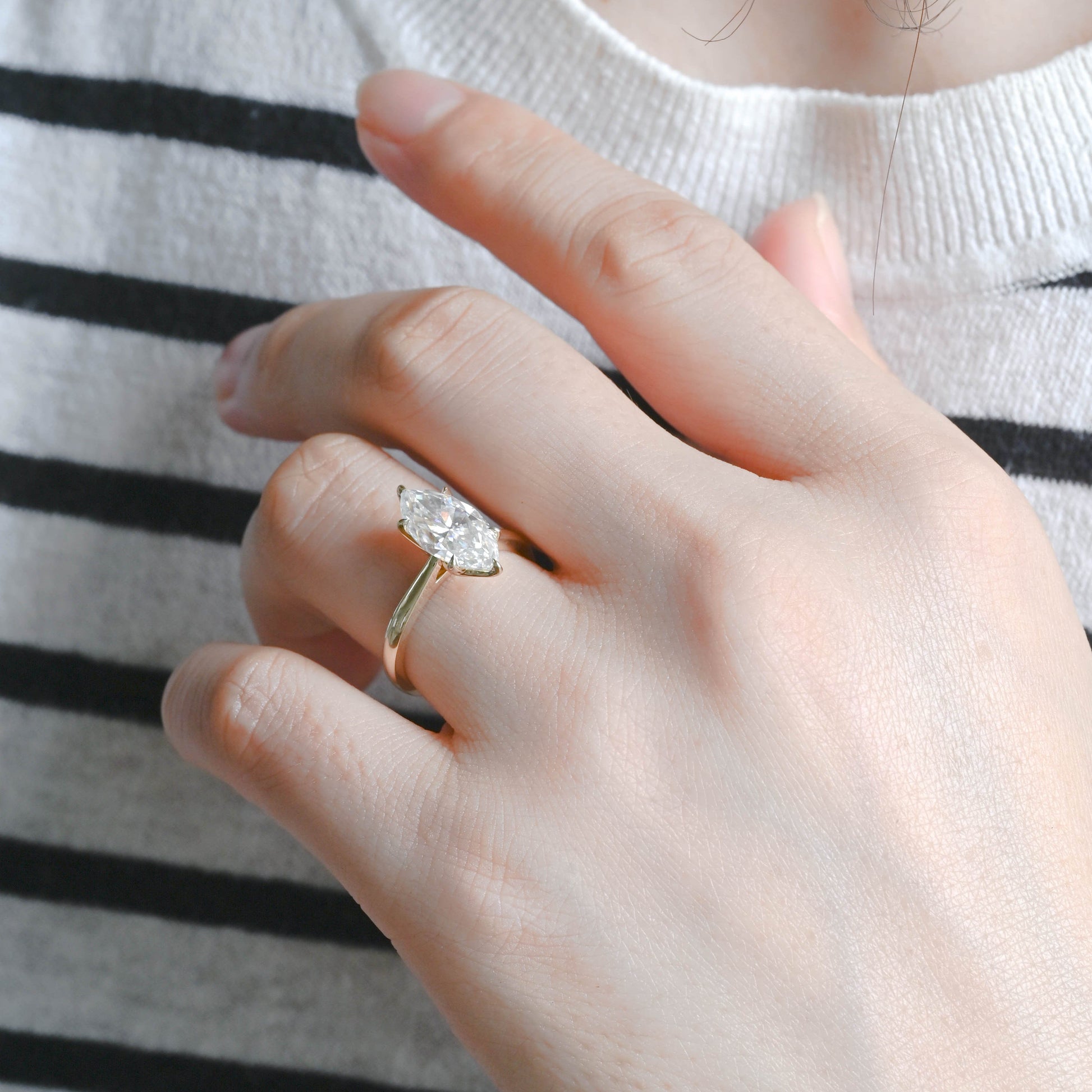 CausYou Marquise cut moissanite engagement ring Solid Gold Solitaire Tulip Setting Marquise Cut Moissanite Engagement Ring