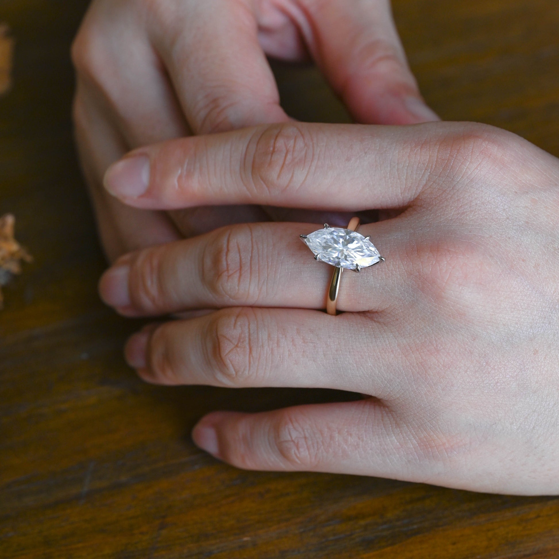 CausYou Marquise cut moissanite engagement ring Solid Gold Solitaire Two Tone Marquise Cut Moissanite Engagement Ring