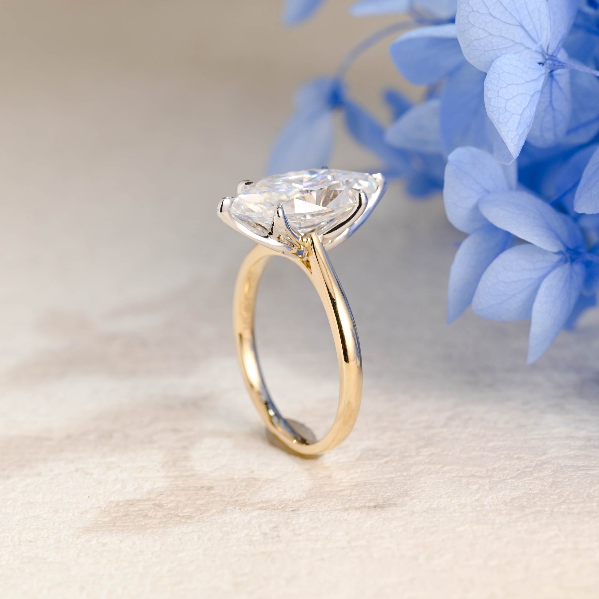 CausYou Marquise cut moissanite engagement ring Solid Gold Solitaire Two Tone Marquise Cut Moissanite Engagement Ring