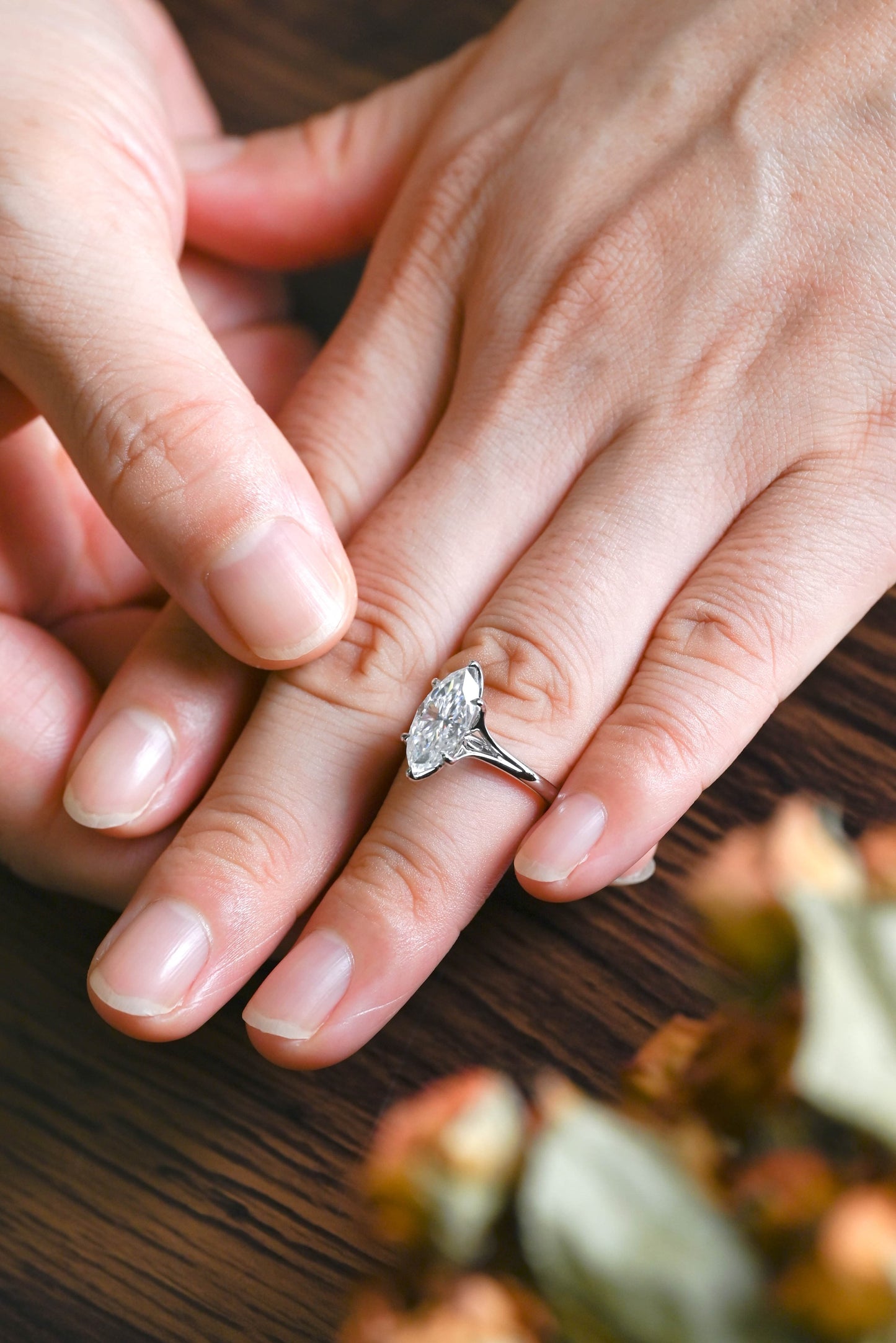 CausYou Marquise cut moissanite engagement ring Solid Gold Split Shank Tulip Style Marquise Moissanite Engagement Ring