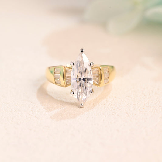 CausYou Marquise cut moissanite engagement ring Solid Gold Two Tone Marquise Cut Moissanite Engagement Ring