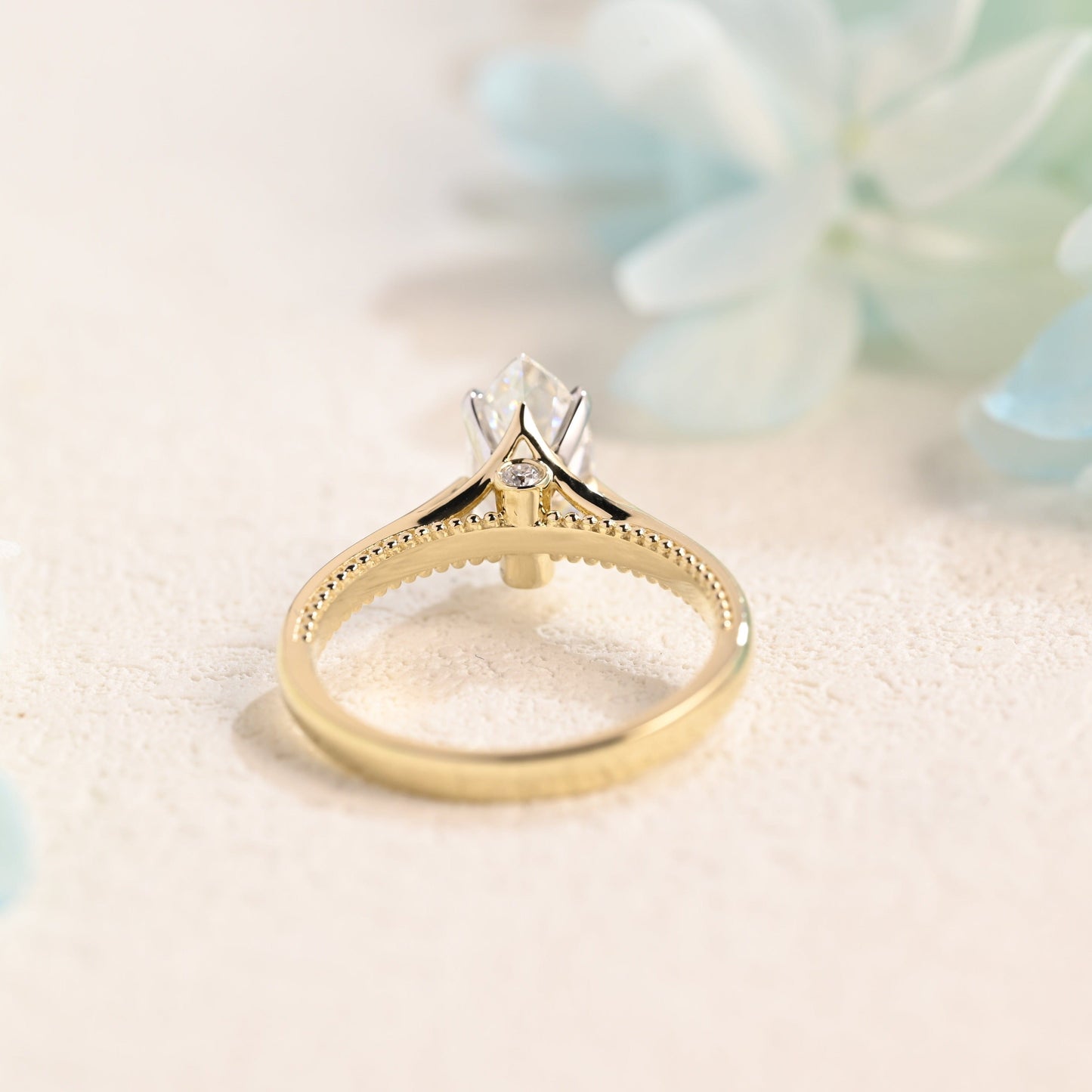 CausYou Marquise cut moissanite engagement ring Two Tone Solid Gold Marquise Cut Moissanite Engagement Ring