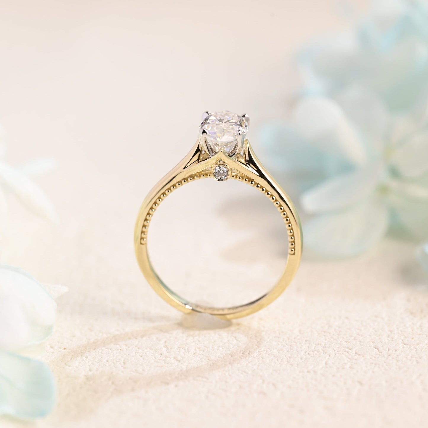 CausYou Marquise cut moissanite engagement ring Two Tone Solid Gold Marquise Cut Moissanite Engagement Ring