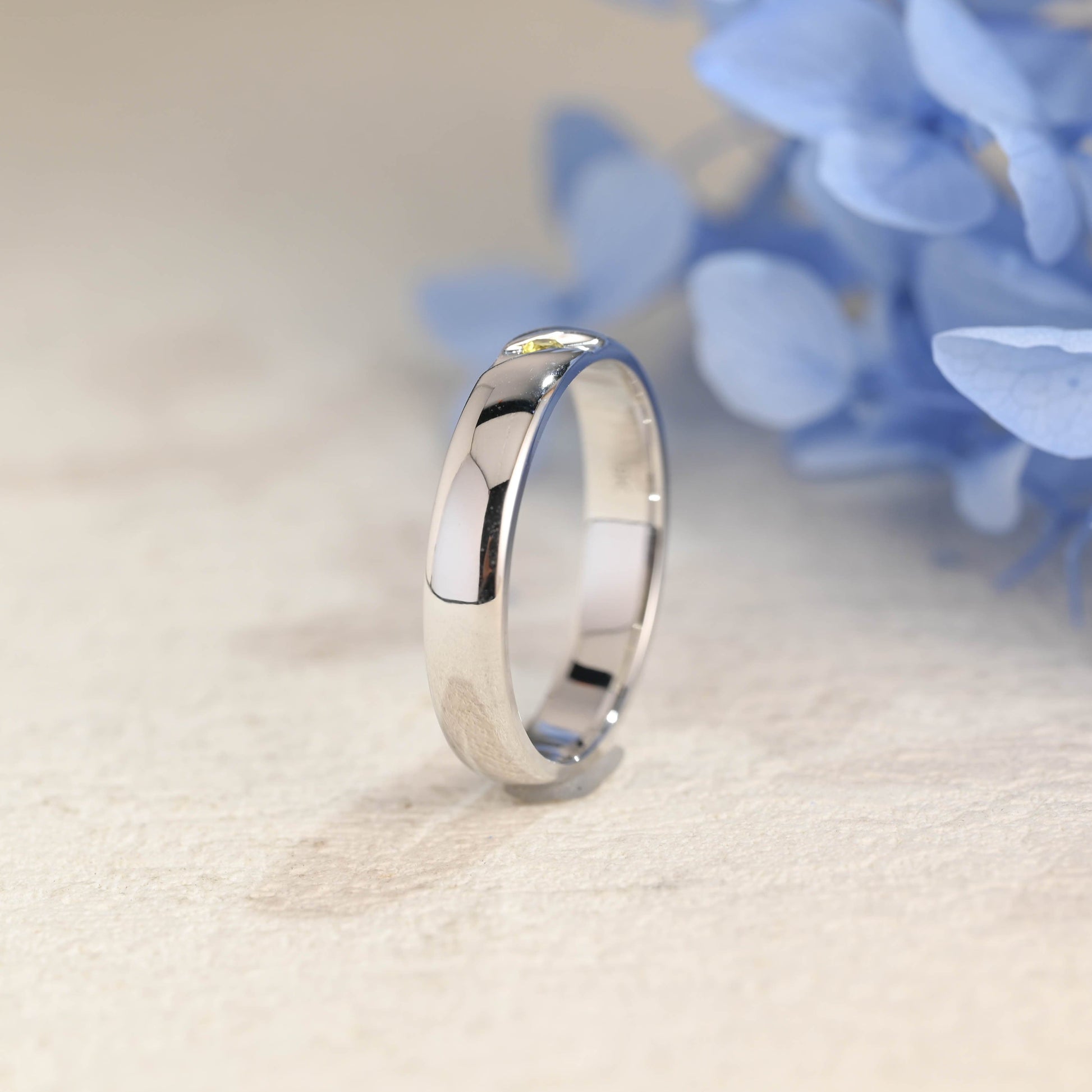 CausYou men's wedding ring Solid Gold 4mm Width Round Cut Yellow Sapphire Wedding Band