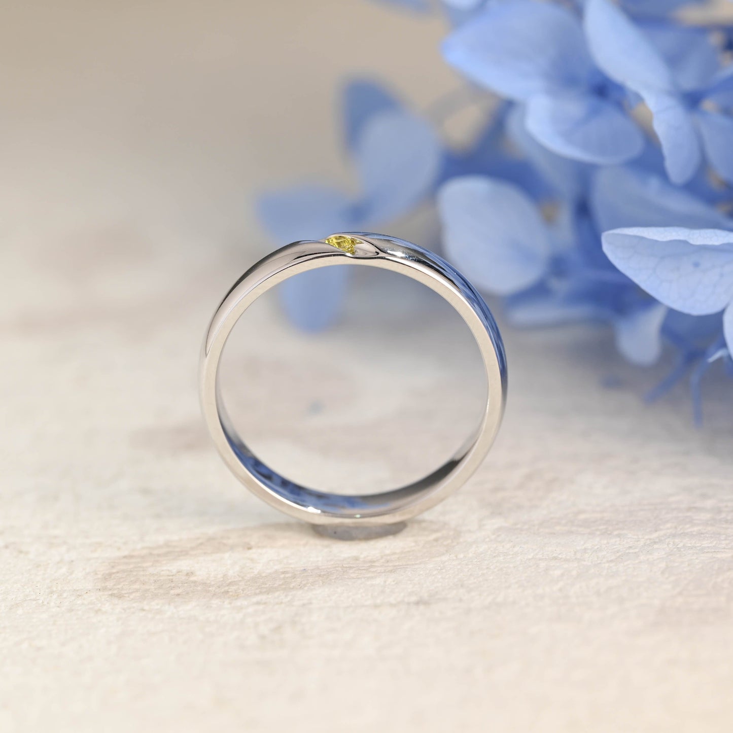 CausYou men's wedding ring Solid Gold 4mm Width Round Cut Yellow Sapphire Wedding Band