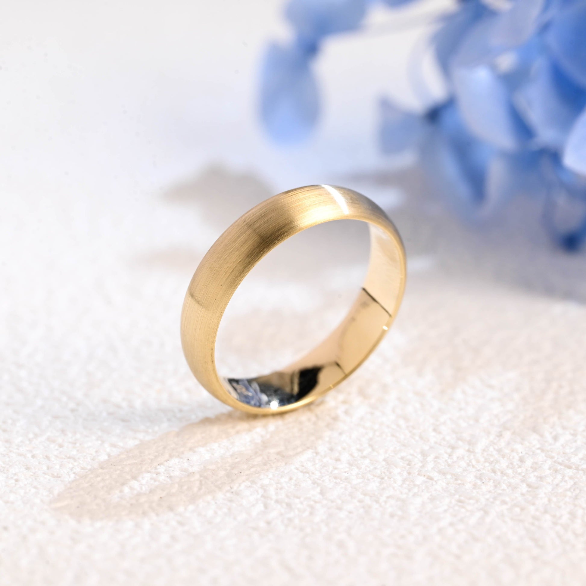 CausYou men's wedding ring Solid Gold 5mm Satin Finish Plain Band Unisex Cigar Ring