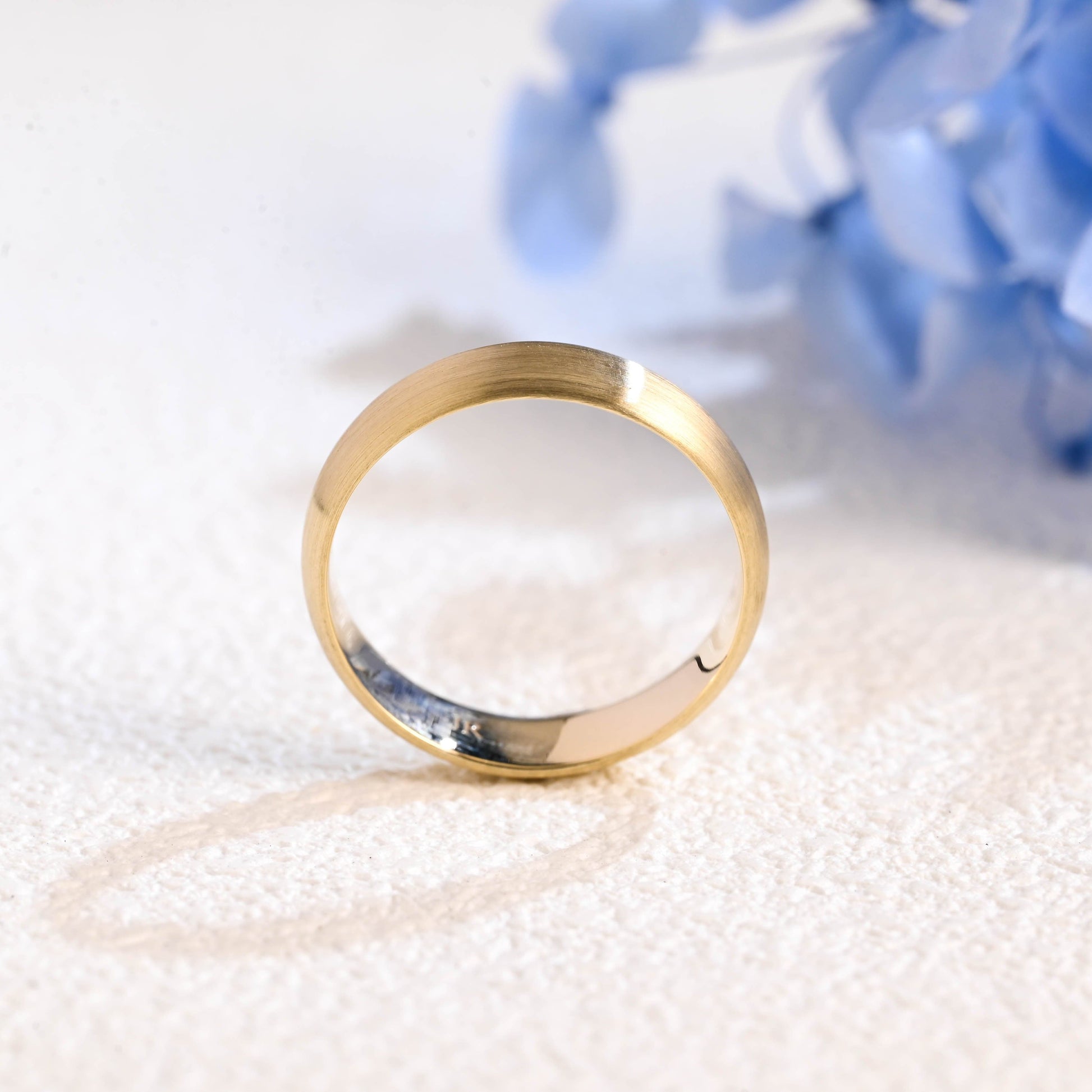 CausYou men's wedding ring Solid Gold 5mm Satin Finish Plain Band Unisex Cigar Ring