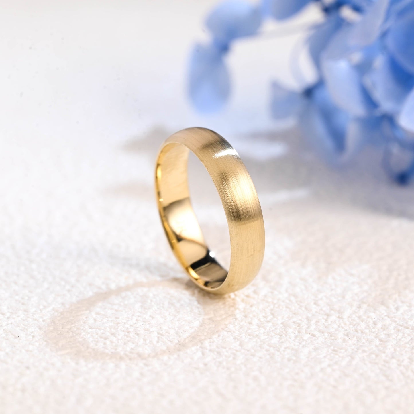 CausYou men's wedding ring Solid Gold 5mm Satin Finish Plain Band Unisex Cigar Ring