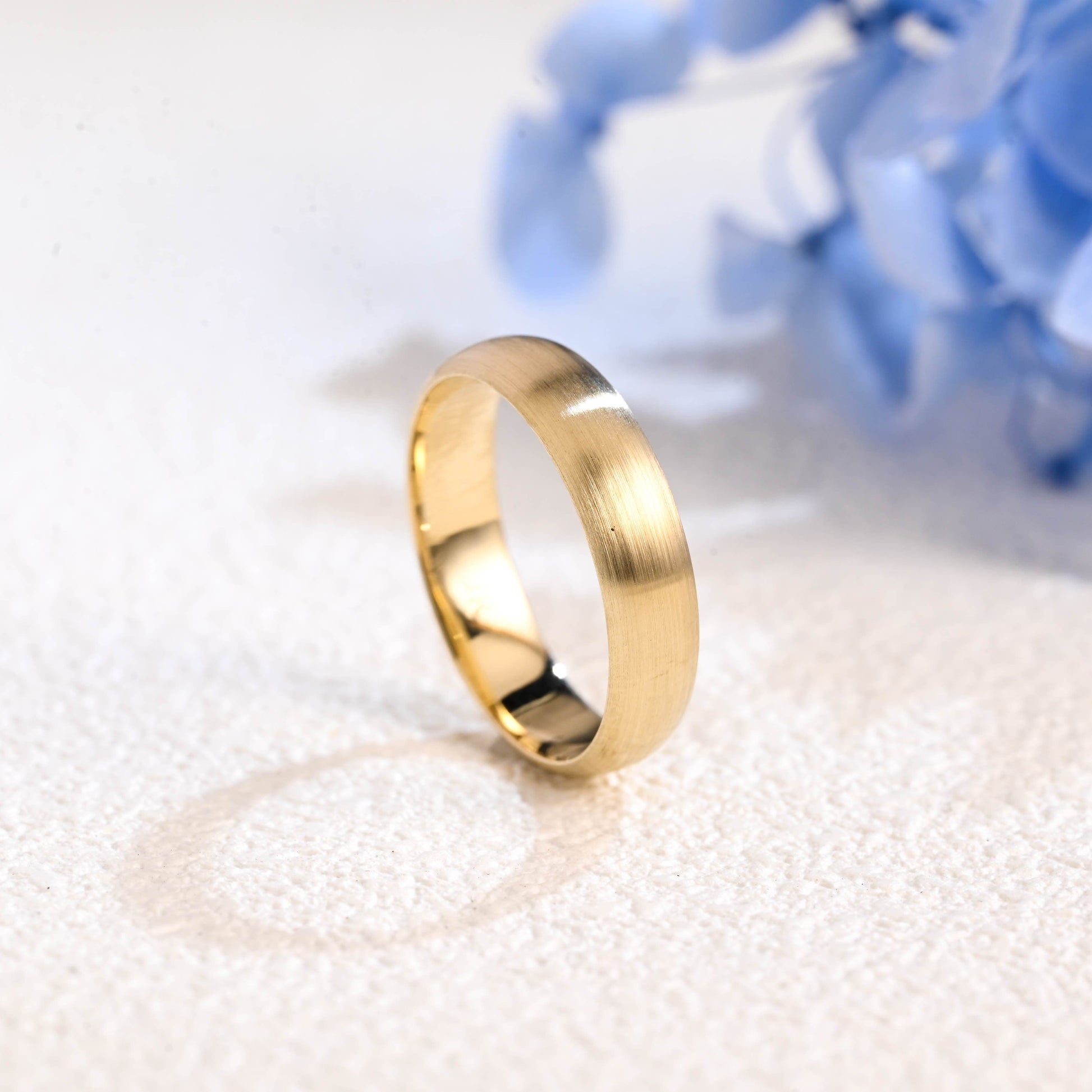 CausYou men's wedding ring Solid Gold 5mm Satin Finish Plain Band Unisex Cigar Ring