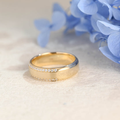 CausYou men's wedding ring Solid Gold 6mm Satin-Finish Round Cut Moissanite Wedding Band for Men