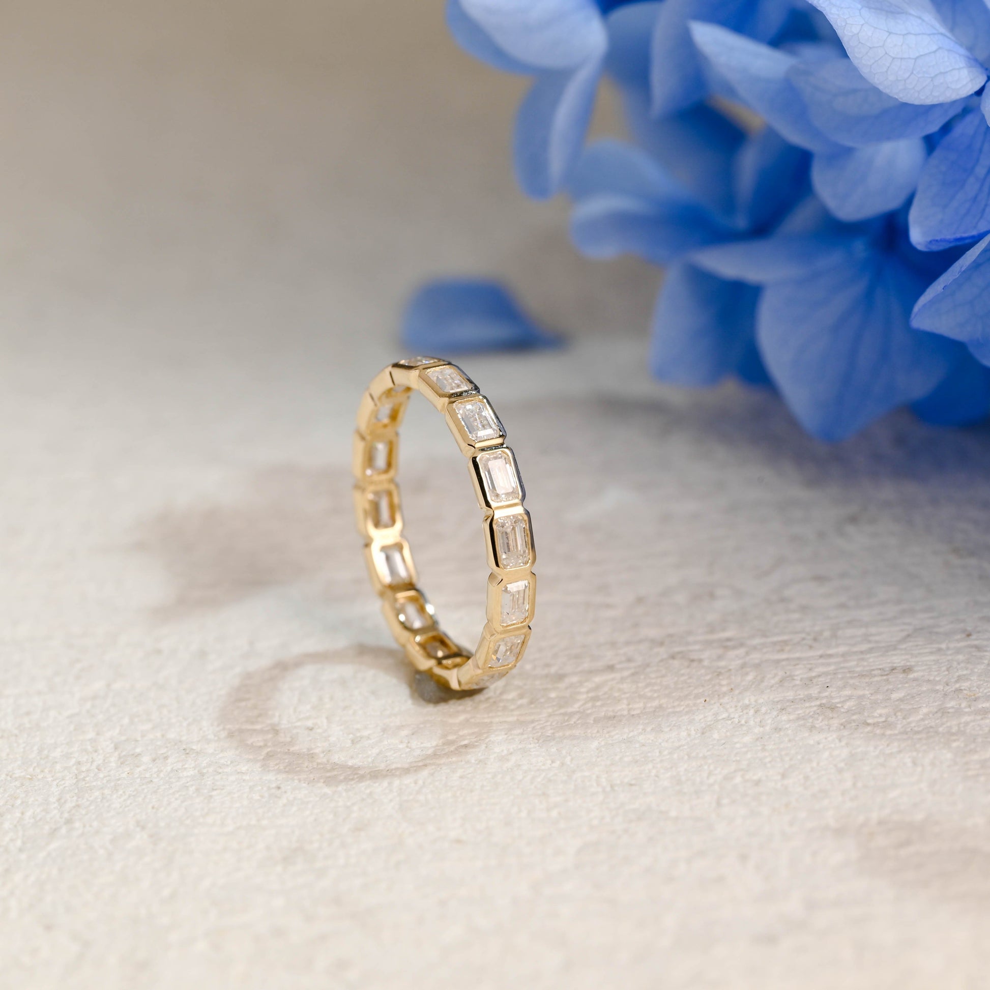 CausYou men's wedding ring Solid Gold Full Eternity Emerald Cut Wedding Band