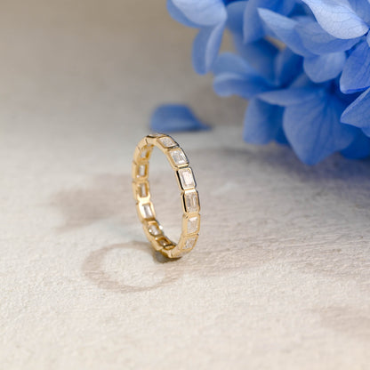 CausYou men's wedding ring Solid Gold Full Eternity Emerald Cut Wedding Band
