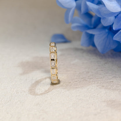 CausYou men's wedding ring Solid Gold Full Eternity Emerald Cut Wedding Band