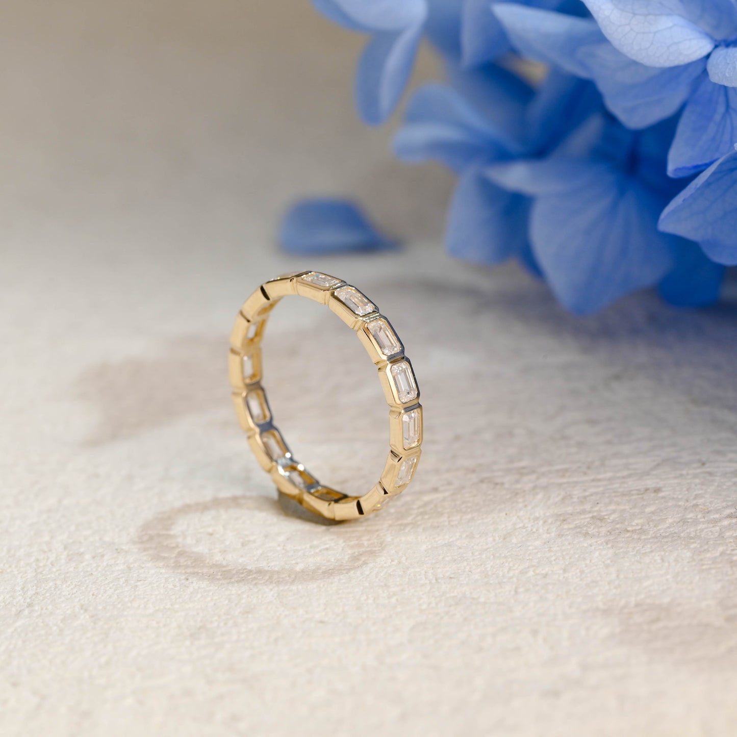 CausYou men's wedding ring Solid Gold Full Eternity Emerald Cut Wedding Band