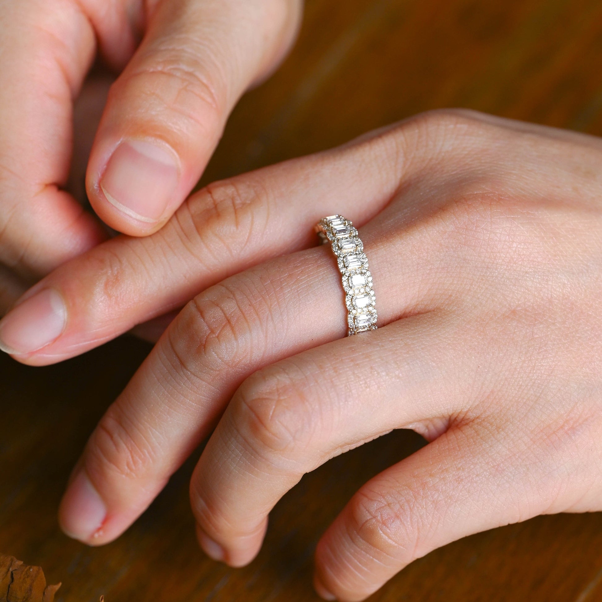 CausYou men's wedding ring Solid Gold Half Eternity Emerald Cut Wedding Band for Men