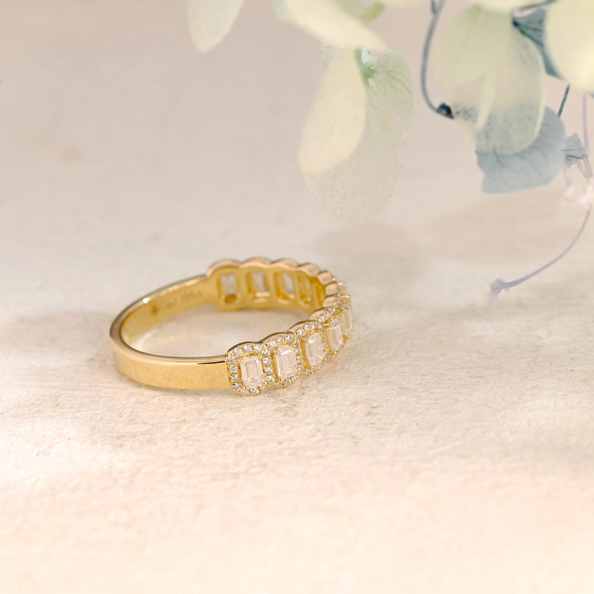 CausYou men's wedding ring Solid Gold Half Eternity Emerald Cut Wedding Band for Men