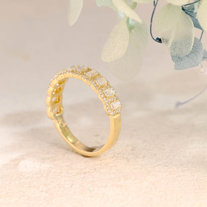 CausYou men's wedding ring Solid Gold Half Eternity Emerald Cut Wedding Band for Men
