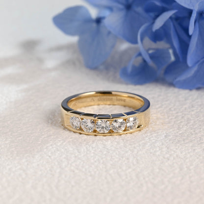 CausYou men's wedding ring Solid Gold Round Cut Moissanite Wedding Ring