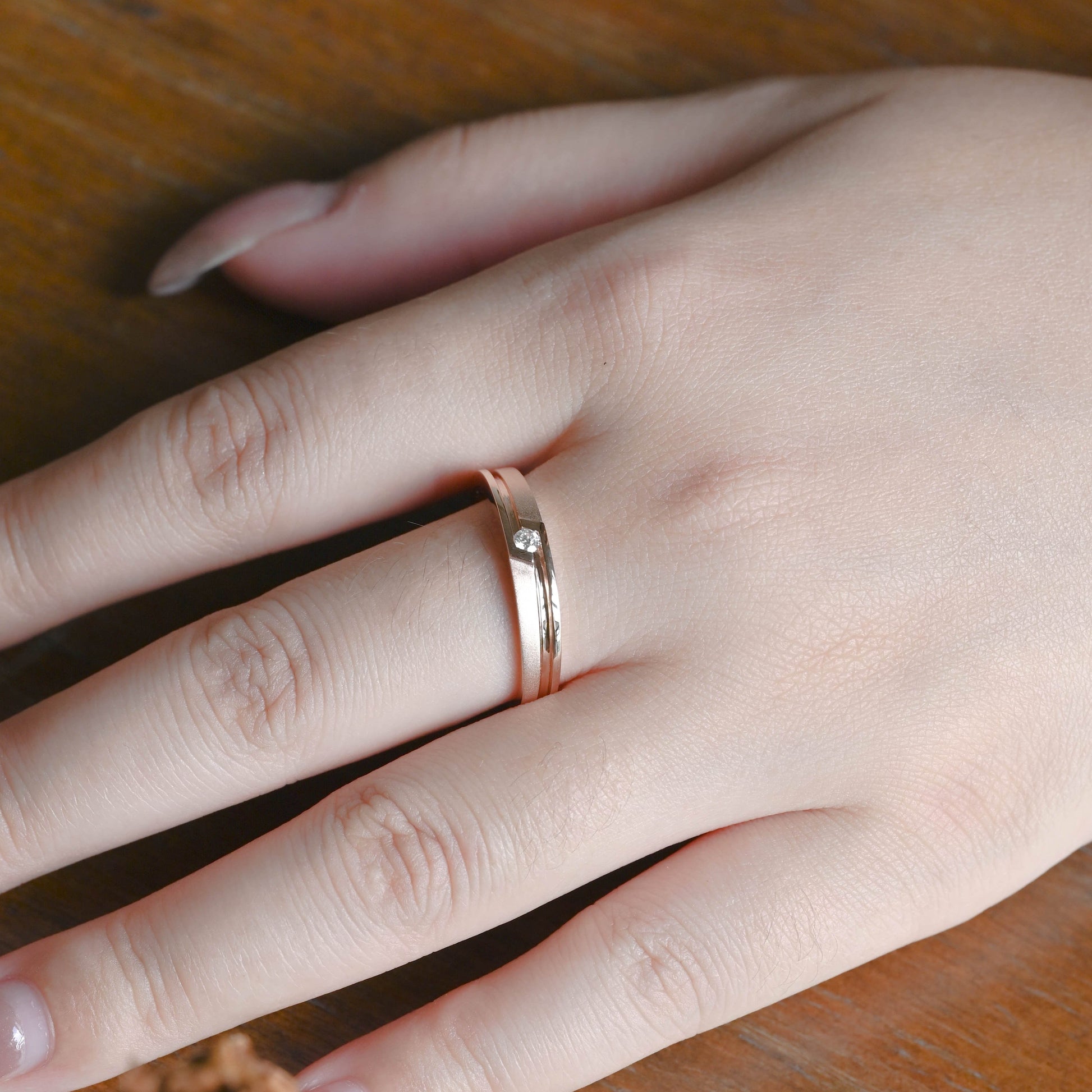CausYou men's wedding ring Solid Gold Round Moissanite Matte-Polish Double Layer Mens Ring