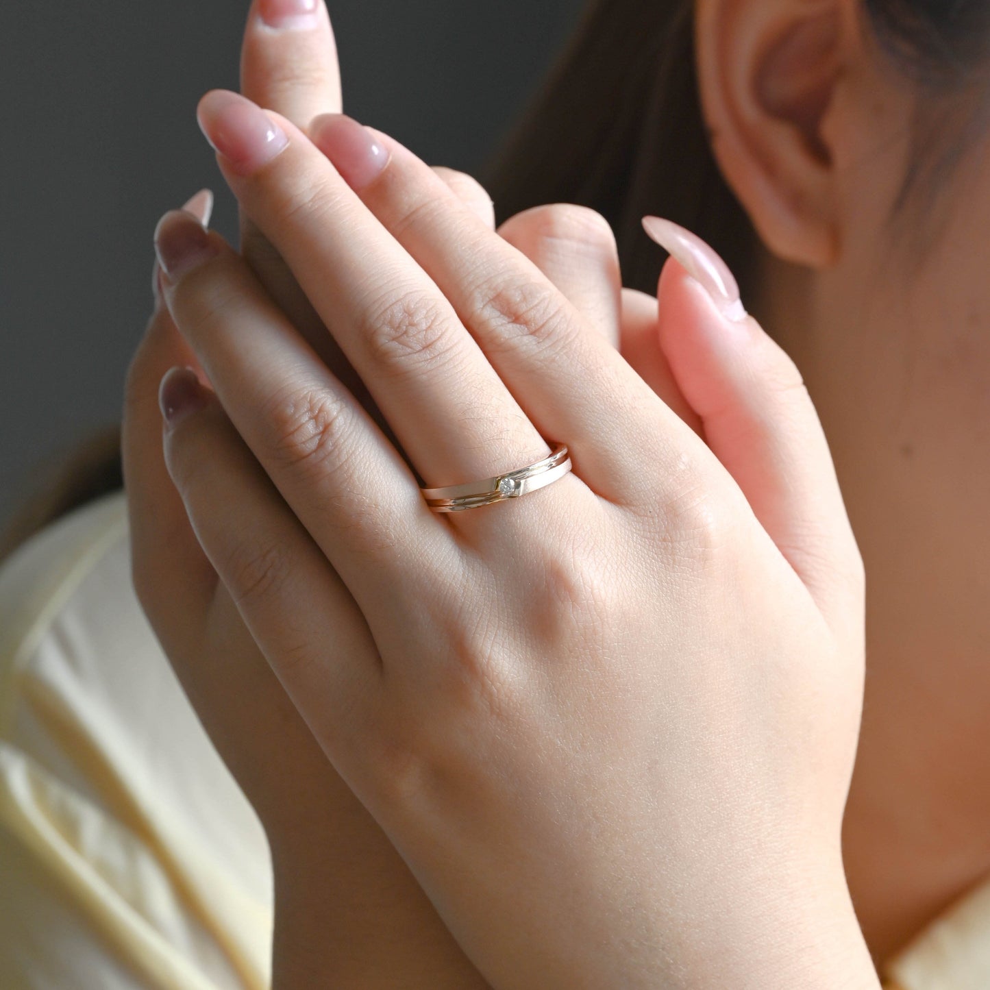 CausYou men's wedding ring Solid Gold Round Moissanite Matte-Polish Double Layer Mens Ring