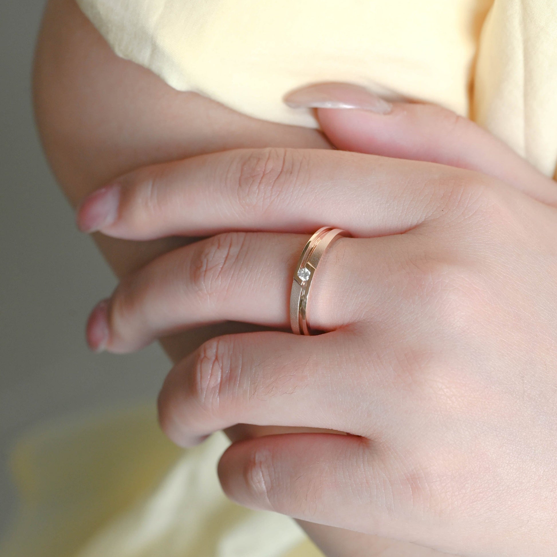 CausYou men's wedding ring Solid Gold Round Moissanite Matte-Polish Double Layer Mens Ring