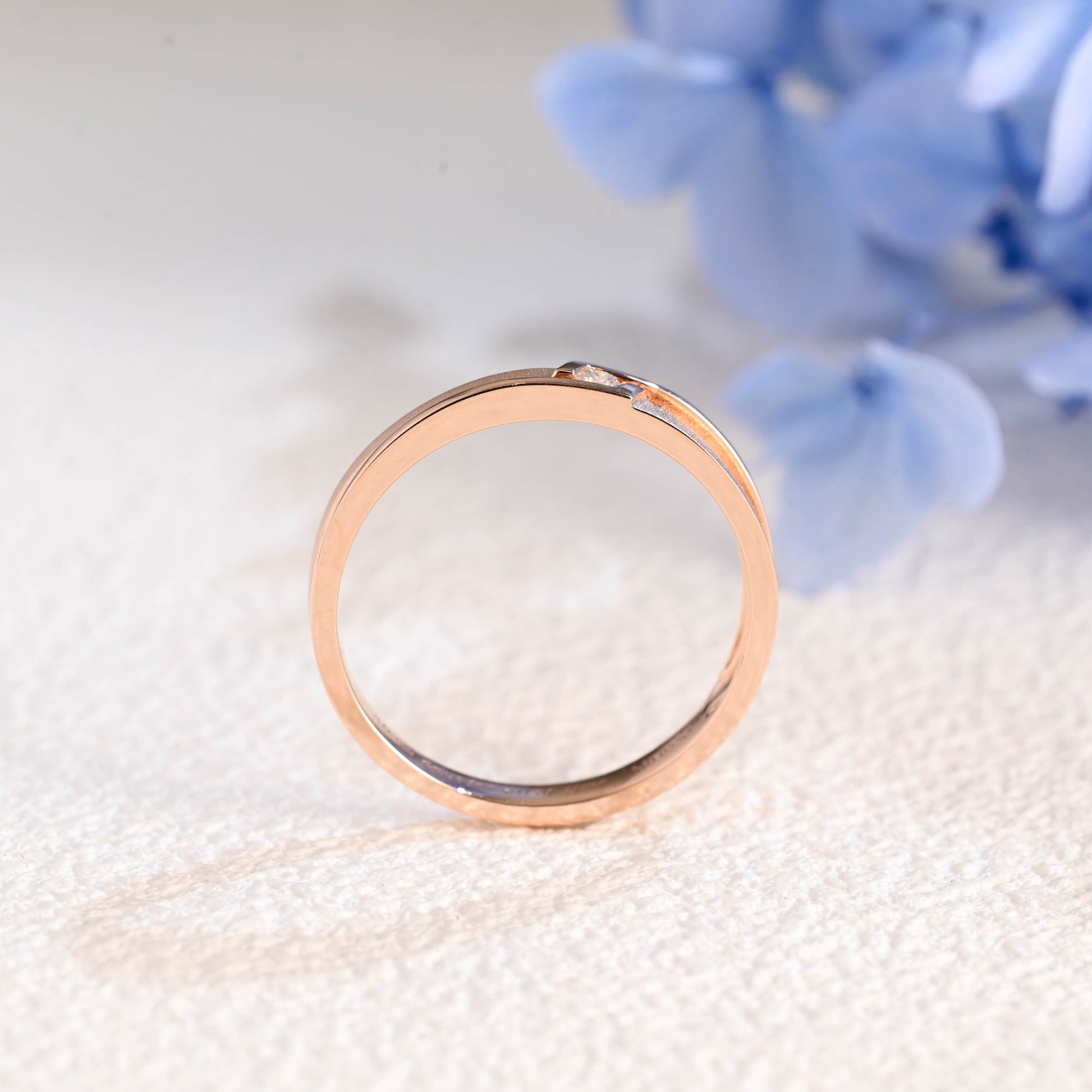 CausYou men's wedding ring Solid Gold Round Moissanite Matte-Polish Double Layer Mens Ring