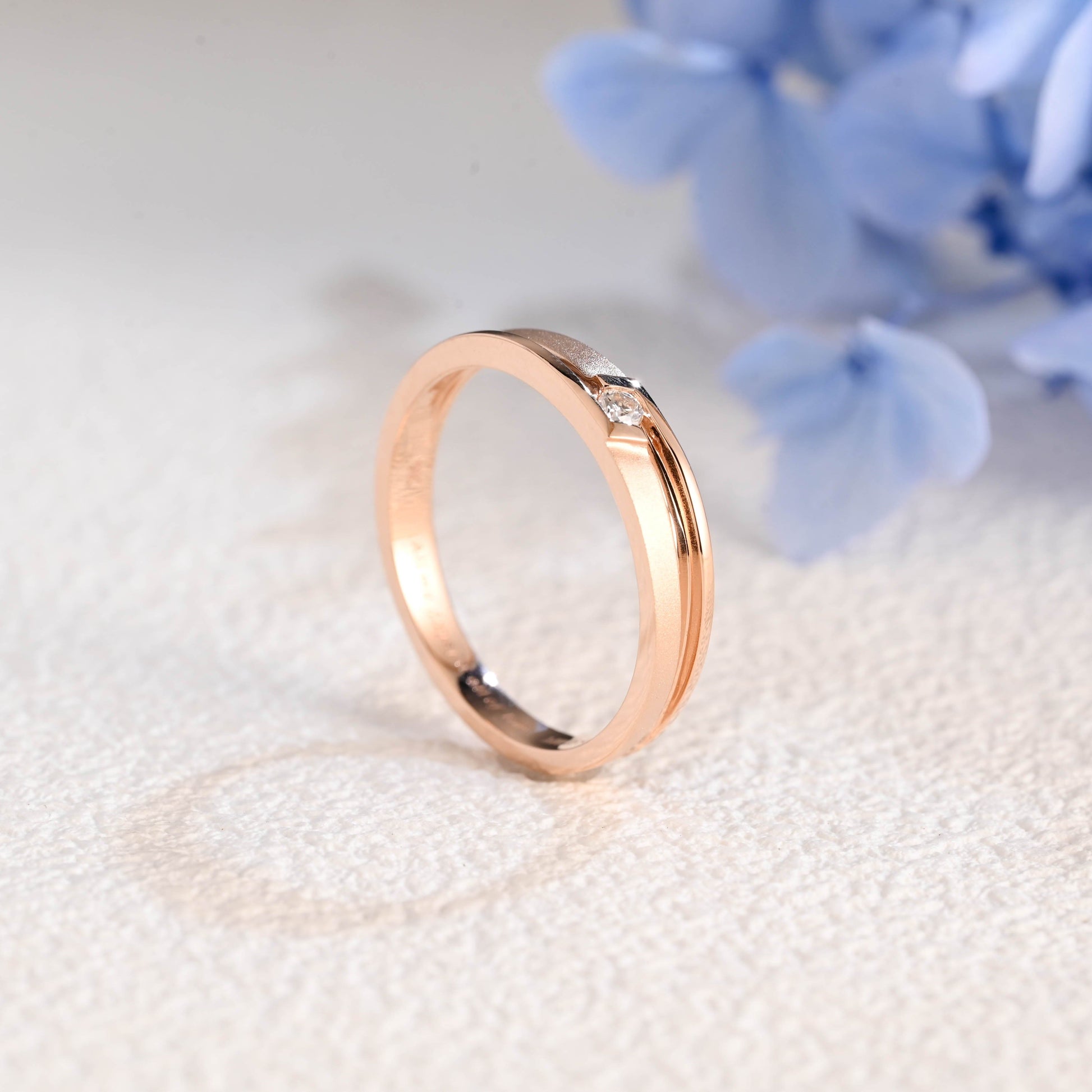 CausYou men's wedding ring Solid Gold Round Moissanite Matte-Polish Double Layer Mens Ring