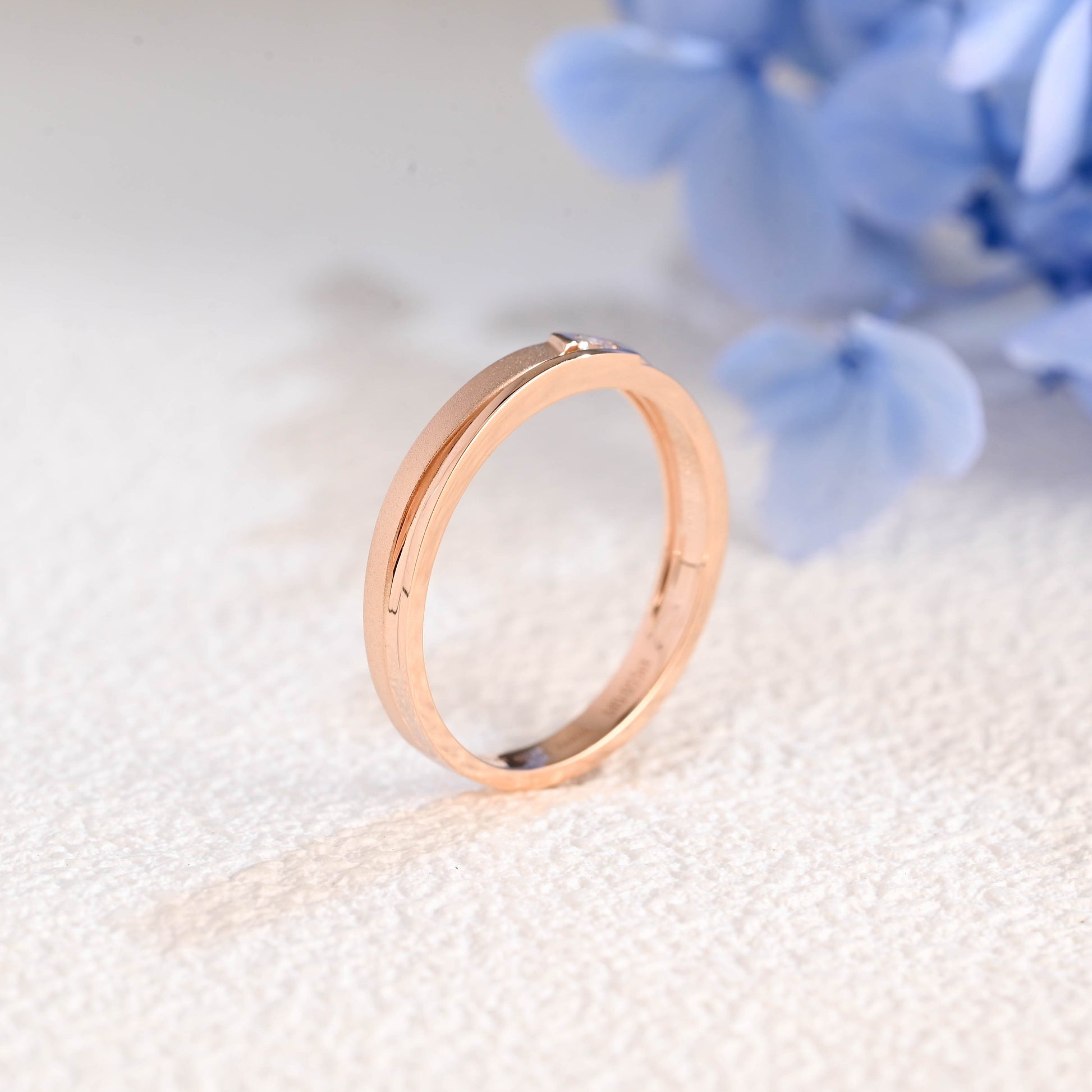 CausYou men's wedding ring Solid Gold Round Moissanite Matte-Polish Double Layer Mens Ring