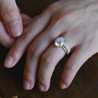 CausYou oval cut bridal set Solid Gold Hidden Halo Oval Cut Moissanite Engagement Ring Set