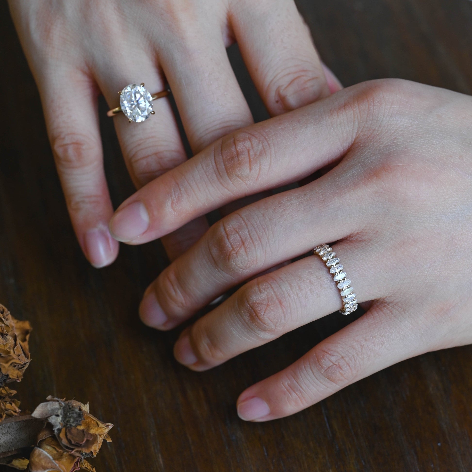 CausYou oval cut bridal set Solid Gold Hidden Halo Oval Cut Moissanite Engagement Ring Set