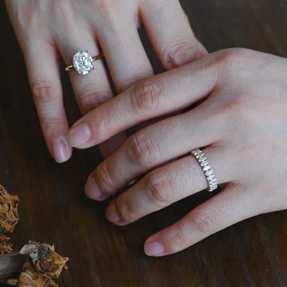 CausYou oval cut bridal set Solid Gold Hidden Halo Oval Cut Moissanite Engagement Ring Set