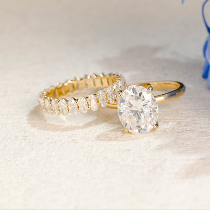 CausYou oval cut bridal set Solid Gold Hidden Halo Oval Cut Moissanite Engagement Ring Set