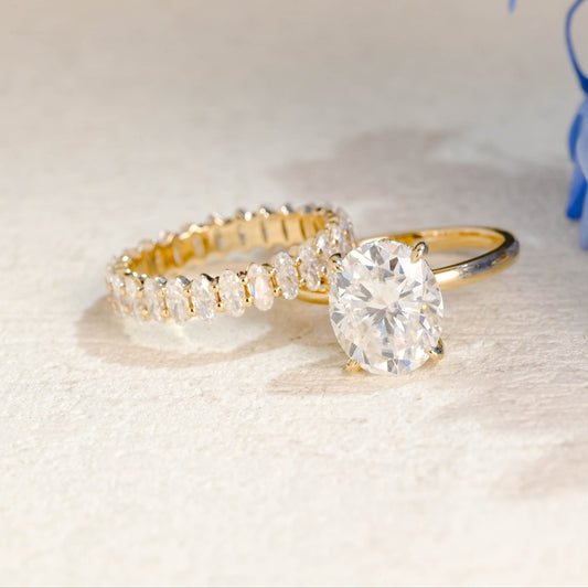 CausYou oval cut bridal set Solid Gold Hidden Halo Oval Cut Moissanite Engagement Ring Set