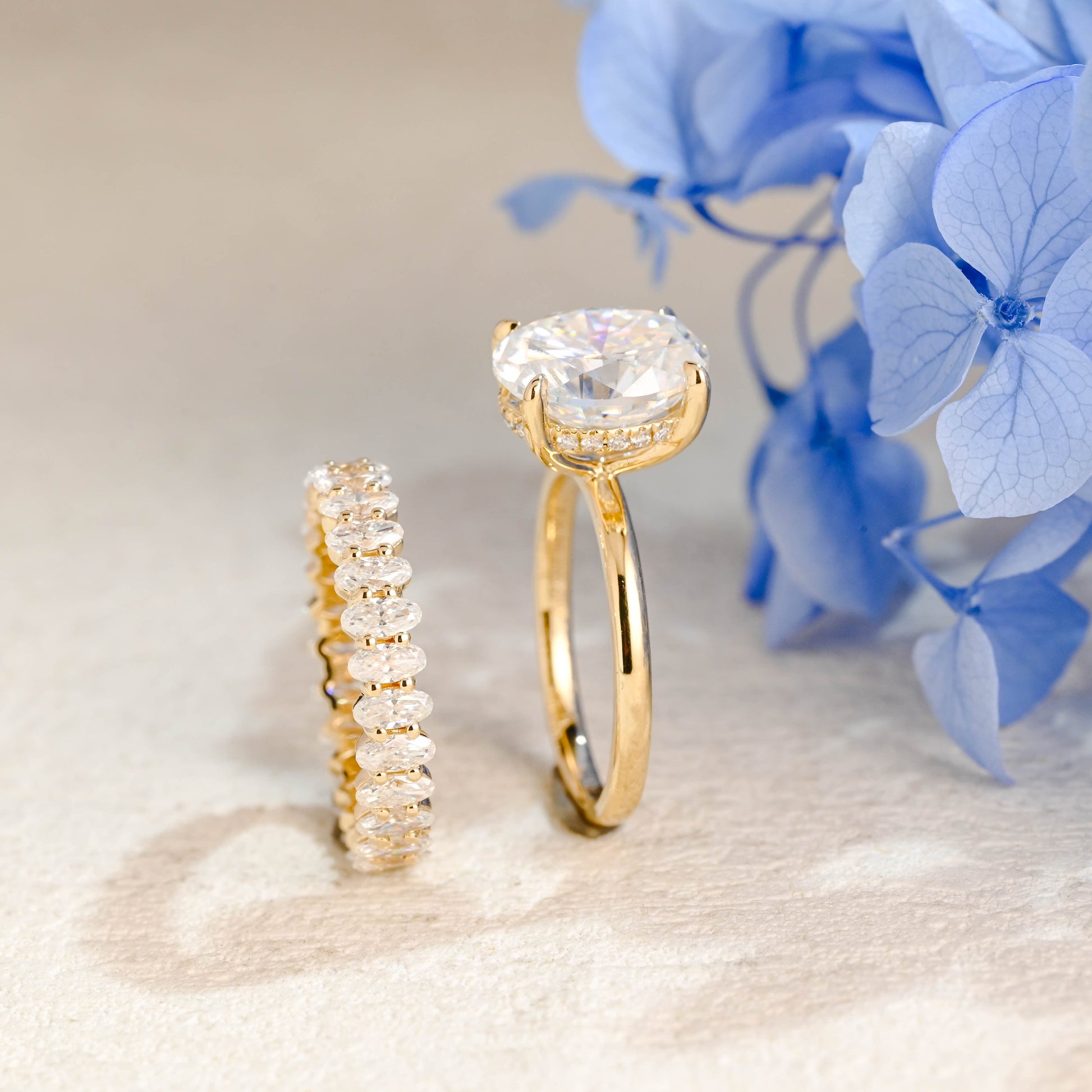 CausYou oval cut bridal set Solid Gold Hidden Halo Oval Cut Moissanite Engagement Ring Set